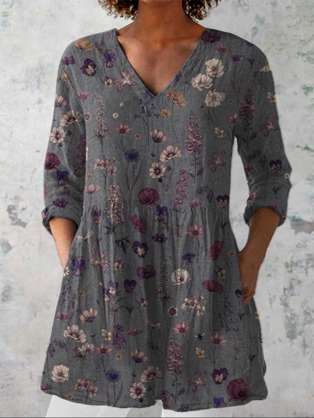 Annedore | Lange Bluse mit V-Ausschnitt