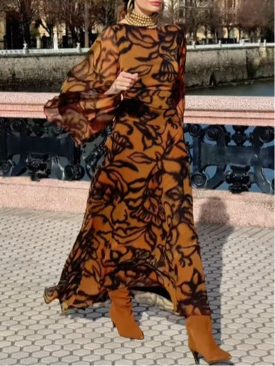 Petra | Langes Kleid mit Print Glamour für den Strand braun