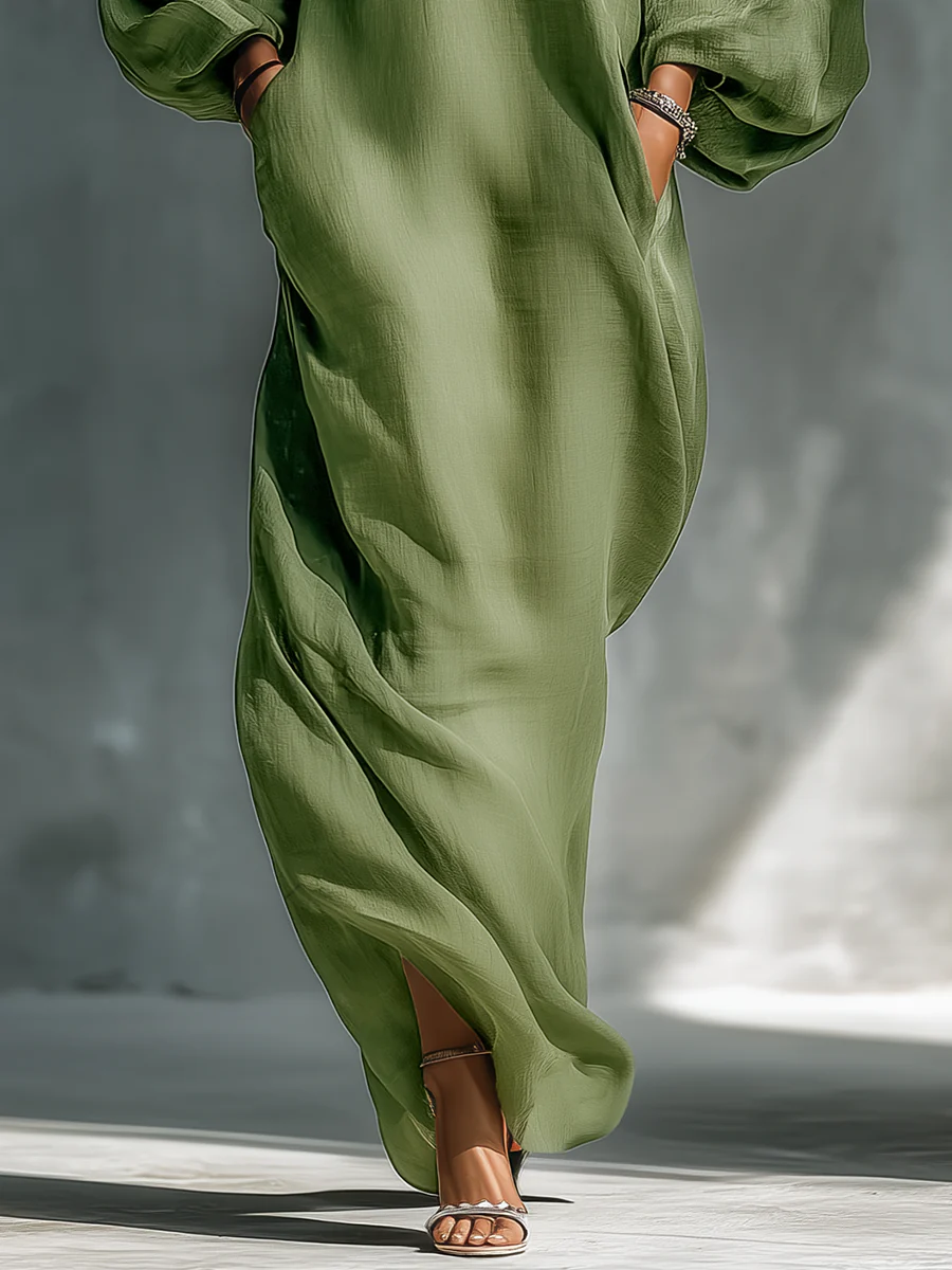 Viktoria | Maxikleid mit Puffärmeln grün