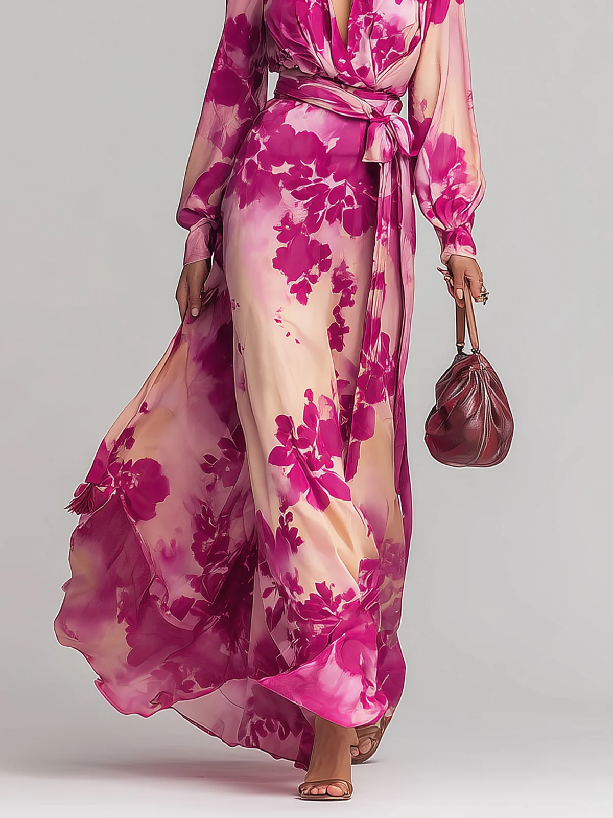 Annika | Maxikleid mit Blumenmuster mit V-Ausschnitt und Gürtel