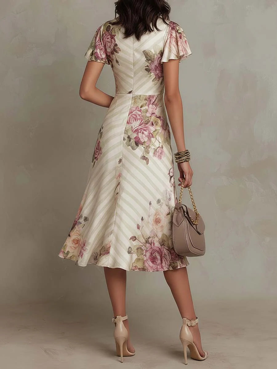 Leni | Midikleid aus Satin mit Blumenmuster Vintage