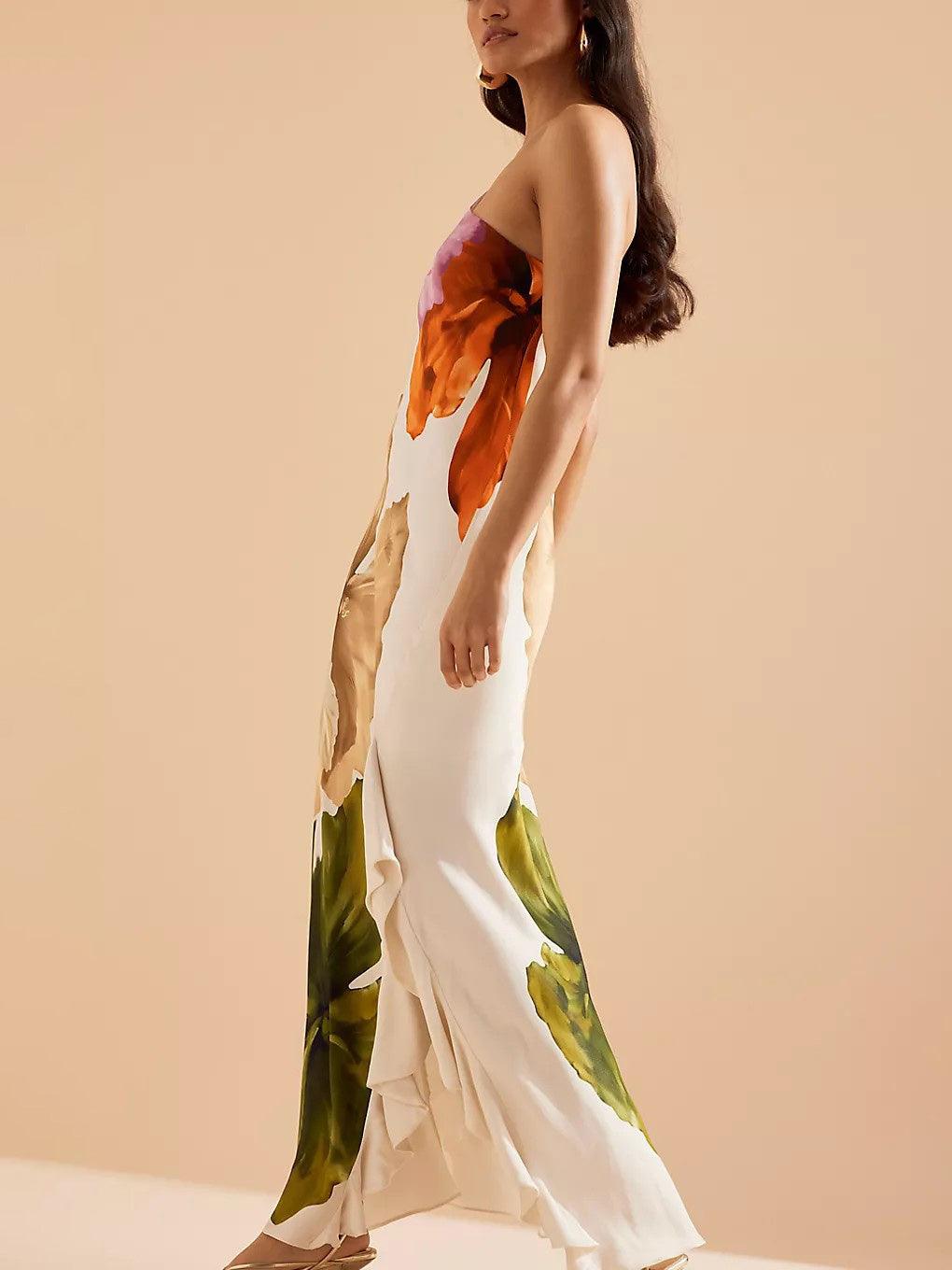 Merle | Maxikleid elegant mit Blumenprint und freien Schultern