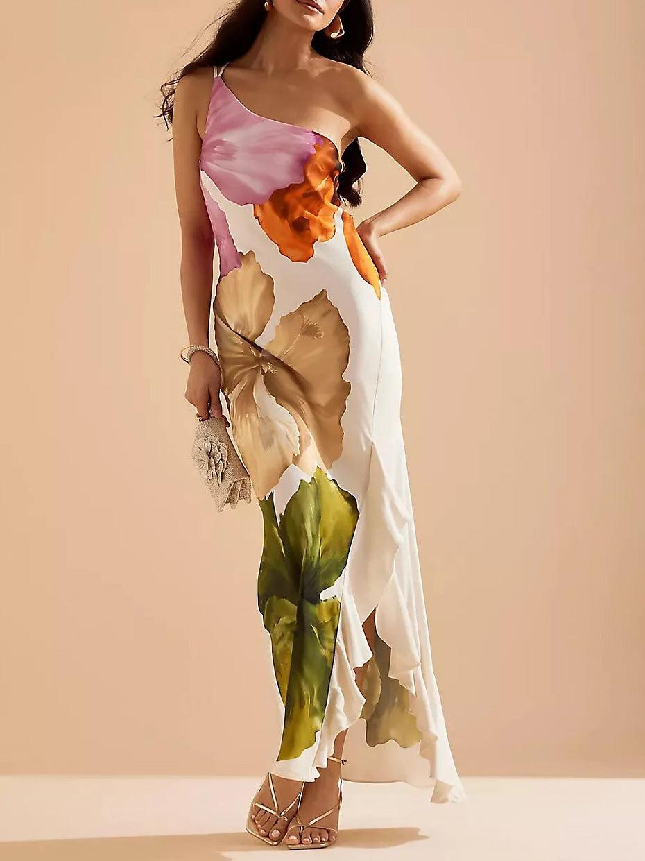 Merle | Maxikleid elegant mit Blumenprint und freien Schultern