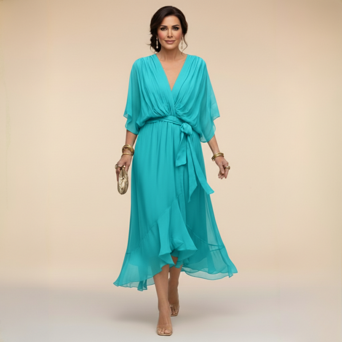 Regina | Kleid aus chiffon mit scollo mit V