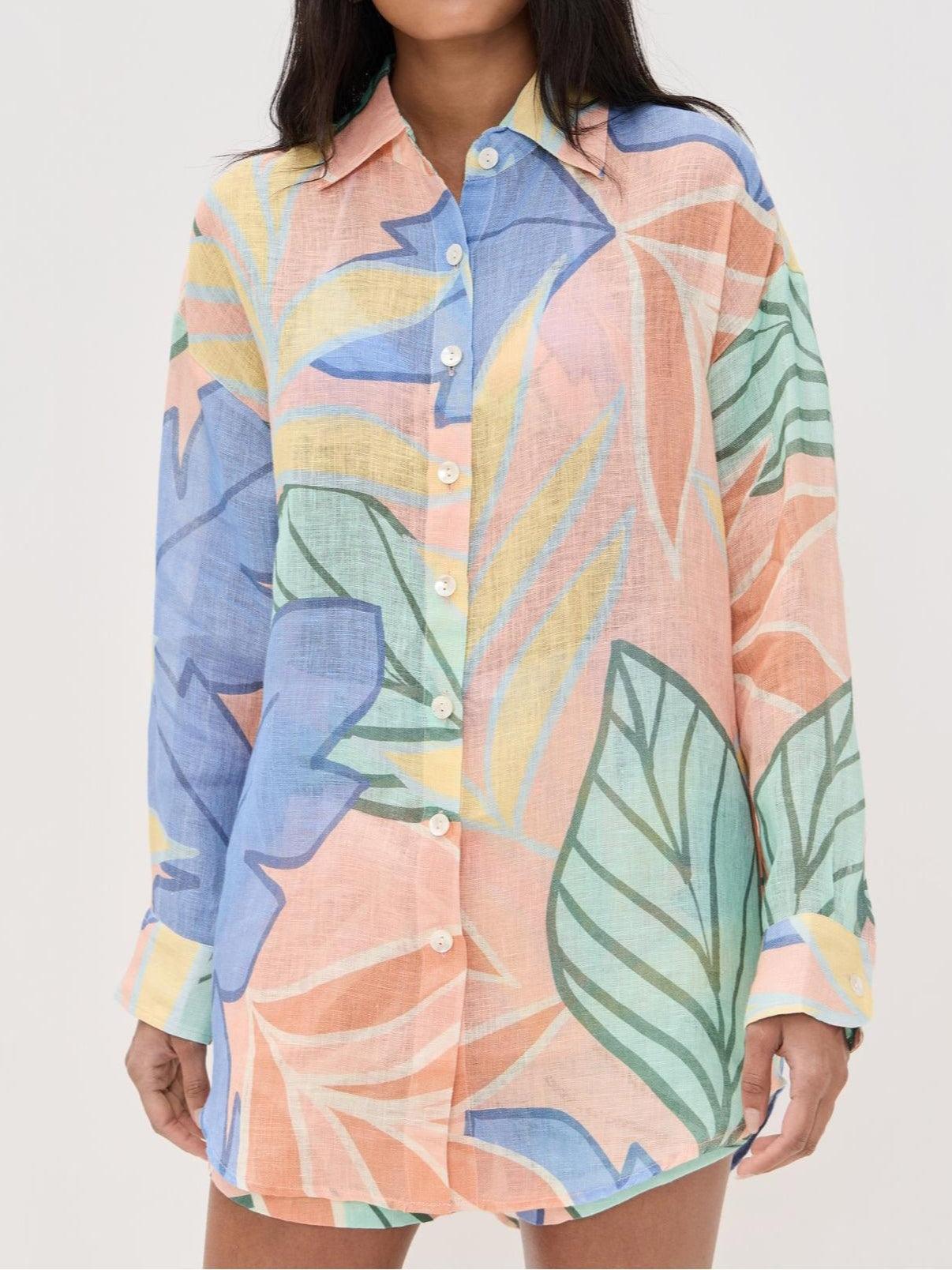 Karin | Kurzes Set mit Print Foglie tropisch