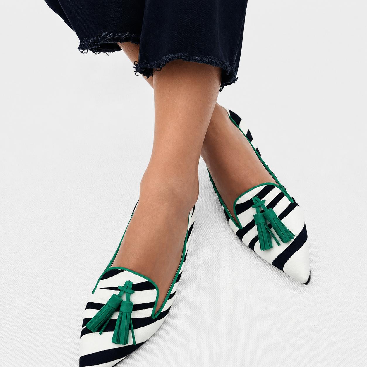 Henriette | Grüne Zebra-Loafer