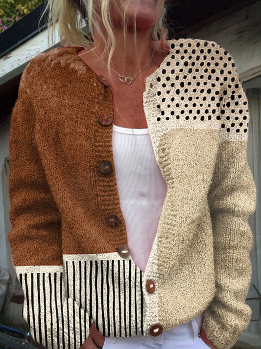 Minimalistische Strickjacke mit abstraktem Punktprint und Knöpfen