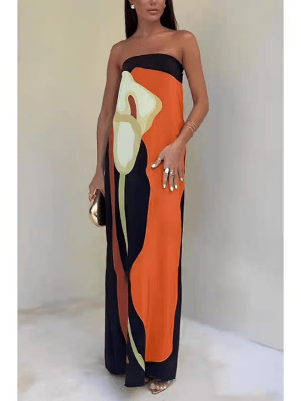 Ursula | Maxi-Abendkleid mit Print ärmellos aus Stil costiero