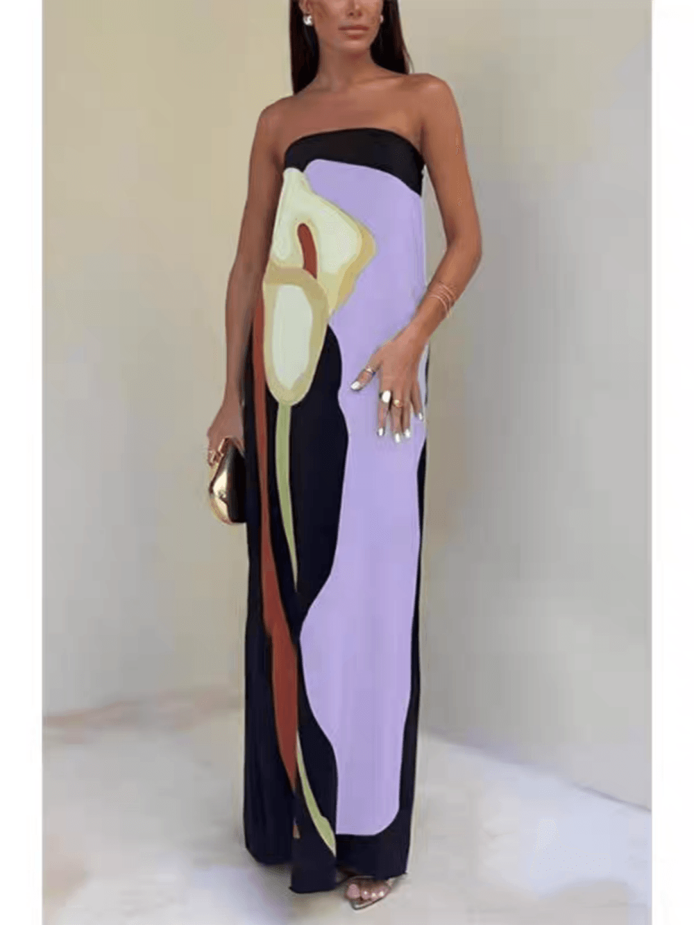 Ursula | Maxi-Abendkleid mit Print ärmellos aus Stil costiero