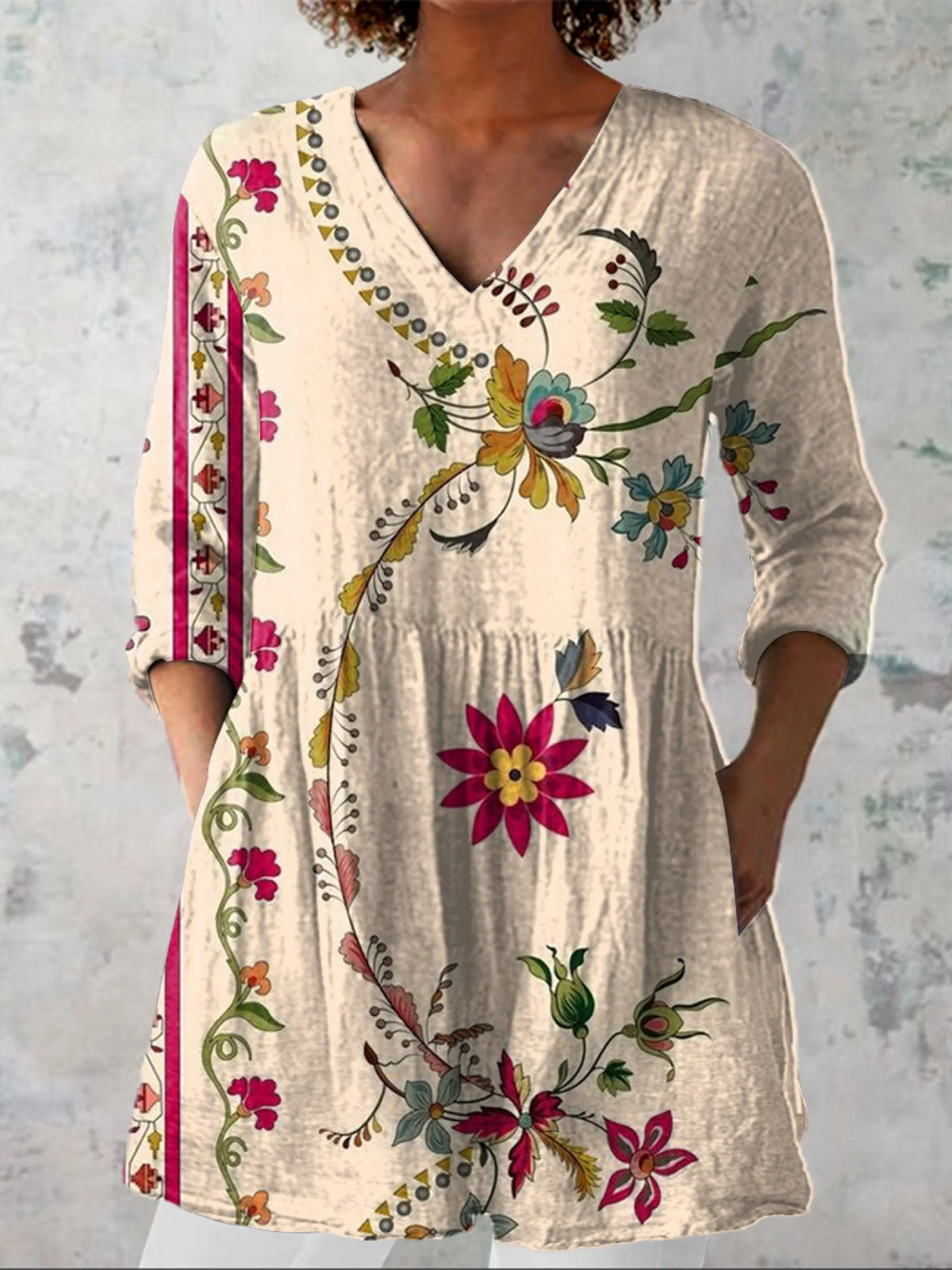 Ragna | Lange Bluse mit V-Ausschnitt