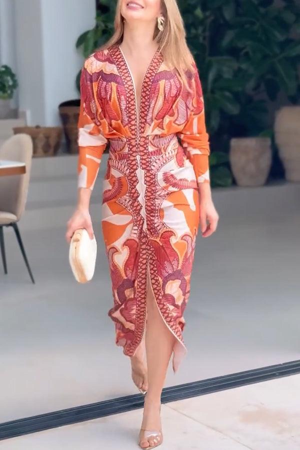 Monika | Midikleid mit Dolman mit Print einzigartig Sommersonne