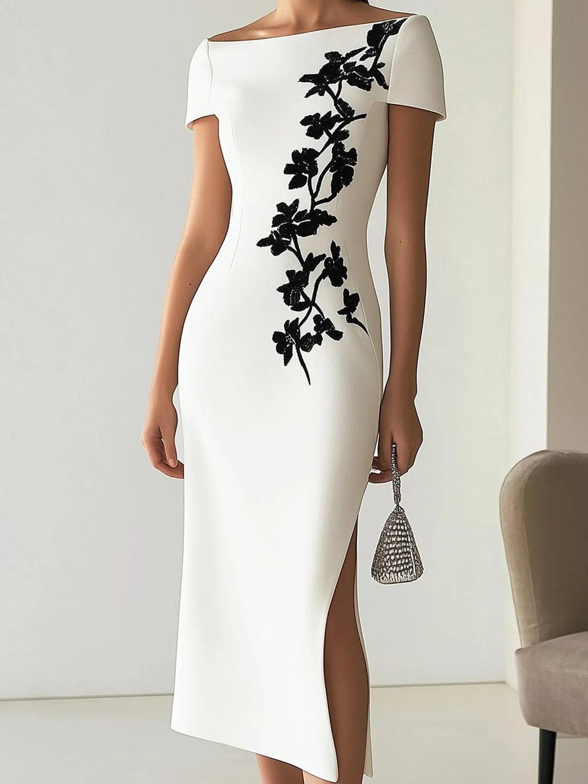 Heike | Midikleid mit Blumenprint chic mit U-Boot-Ausschnitt