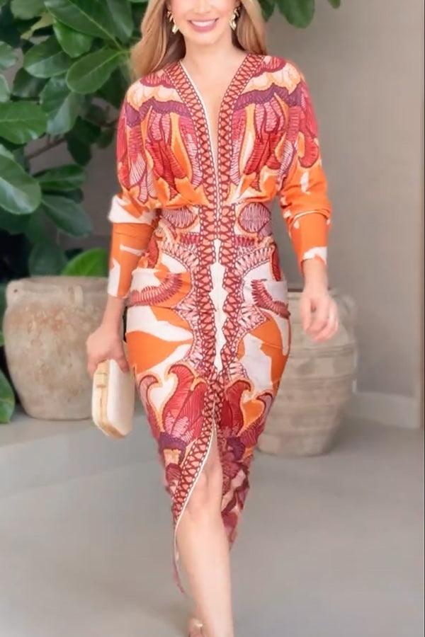 Monika | Midikleid mit Dolman mit Print einzigartig Sommersonne