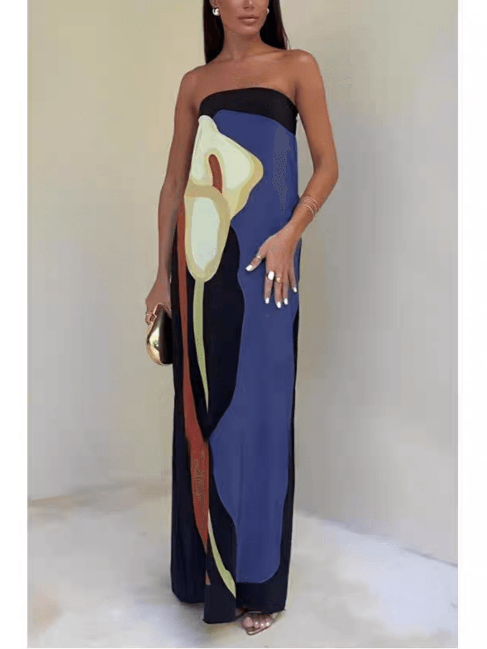 Ursula | Maxi-Abendkleid mit Print ärmellos aus Stil costiero