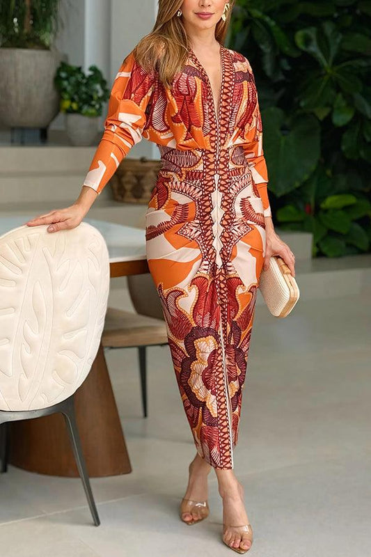 Monika | Midikleid mit Dolman mit Print einzigartig Sommersonne