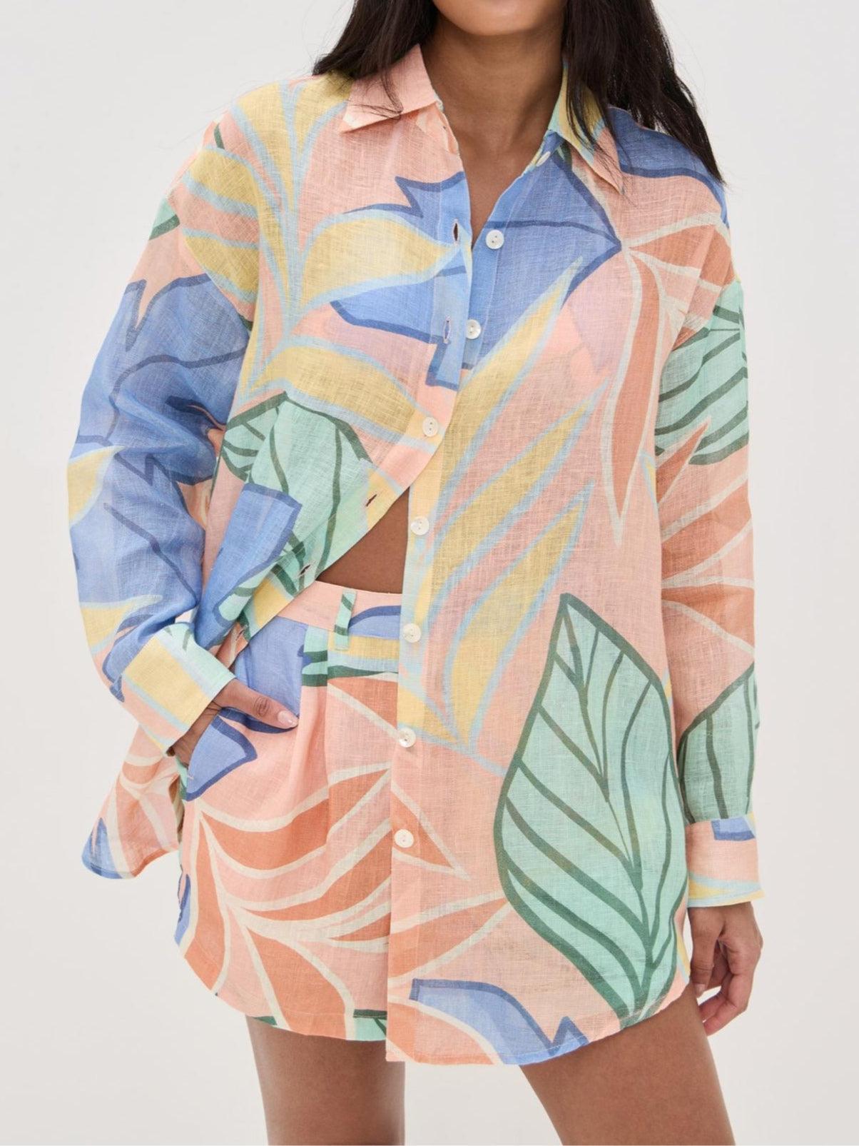 Karin | Kurzes Set mit Print Foglie tropisch