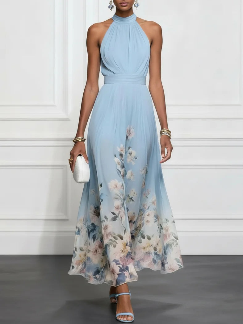 Anni | Maxikleid Chiffon mit Blumen blau