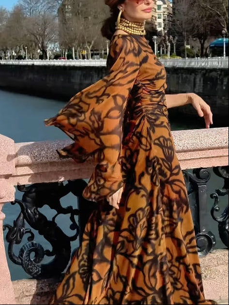 Petra | Langes Kleid mit Print Glamour für den Strand braun