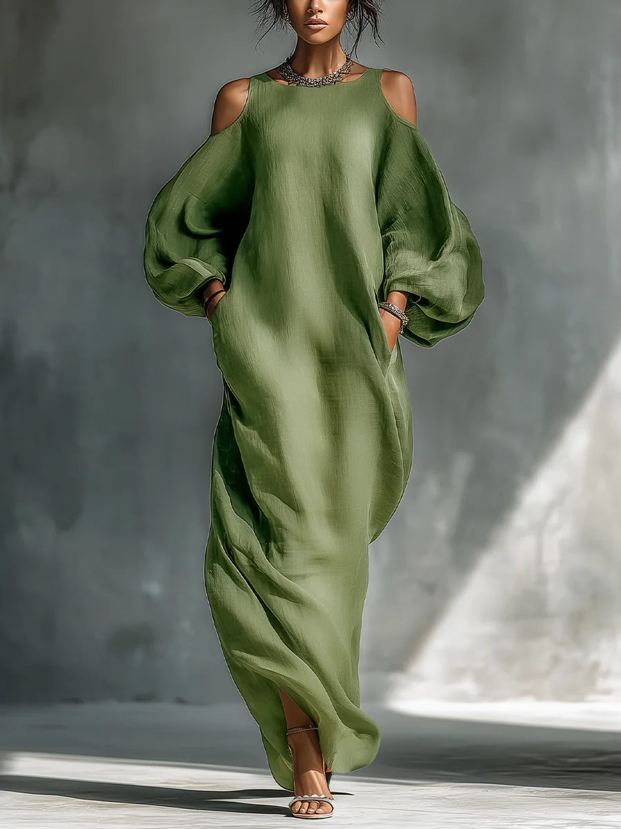 Viktoria | Maxikleid mit Puffärmeln grün