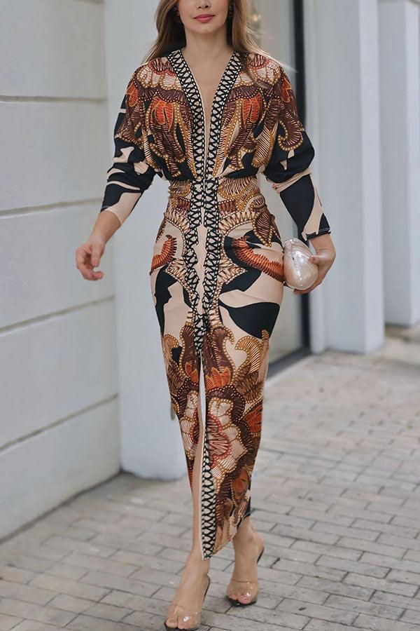 Monika | Midikleid mit Dolman mit Print einzigartig Sommersonne